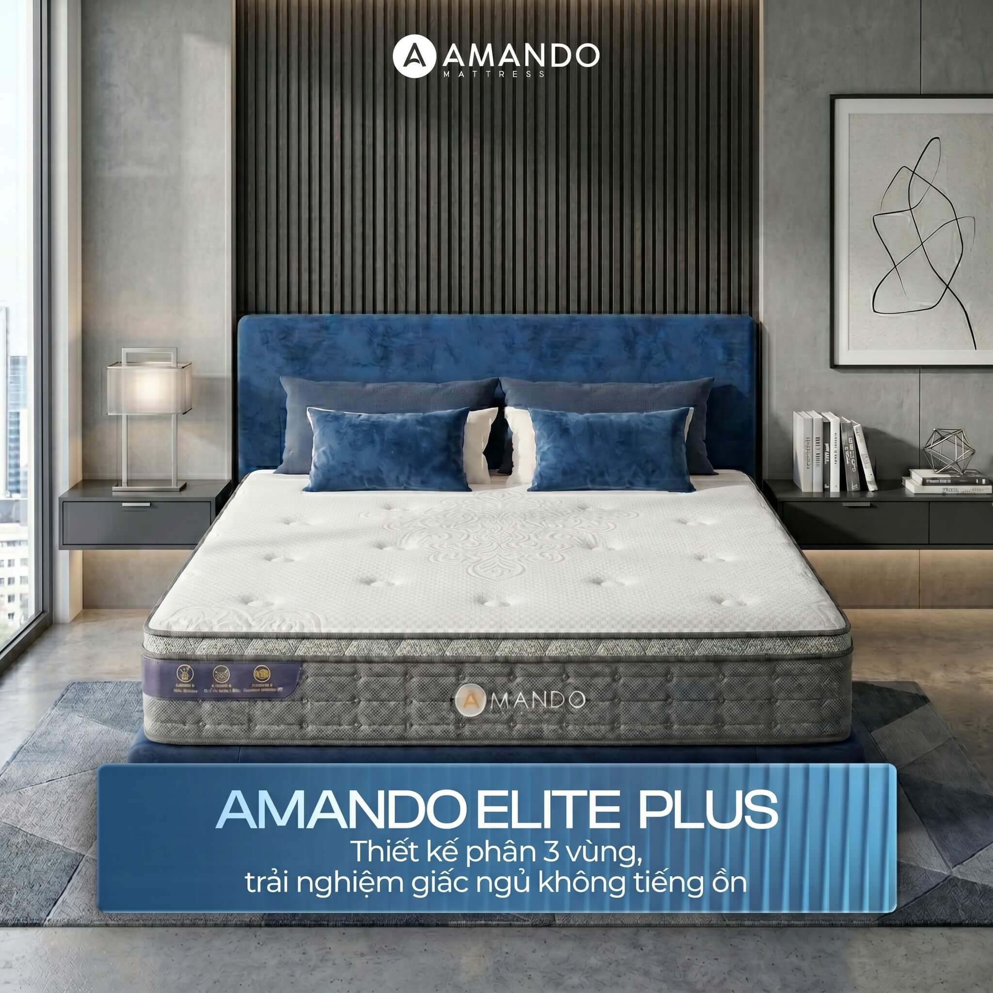 Nệm lò xo túi độc lập Amando Elite Plus ngủ mát, êm sâu dày 25cm