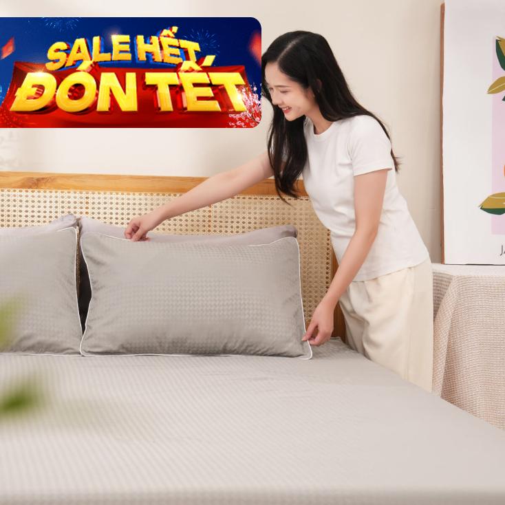 Bộ ga chun polyester gấm Amando Ellie đơn sắc 4 chi tiết Màu Xám