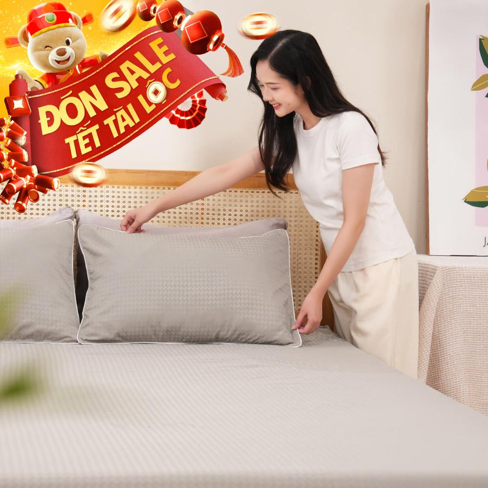 Bộ ga chun polyester gấm Amando Ellie đơn sắc 4 chi tiết Màu Xám