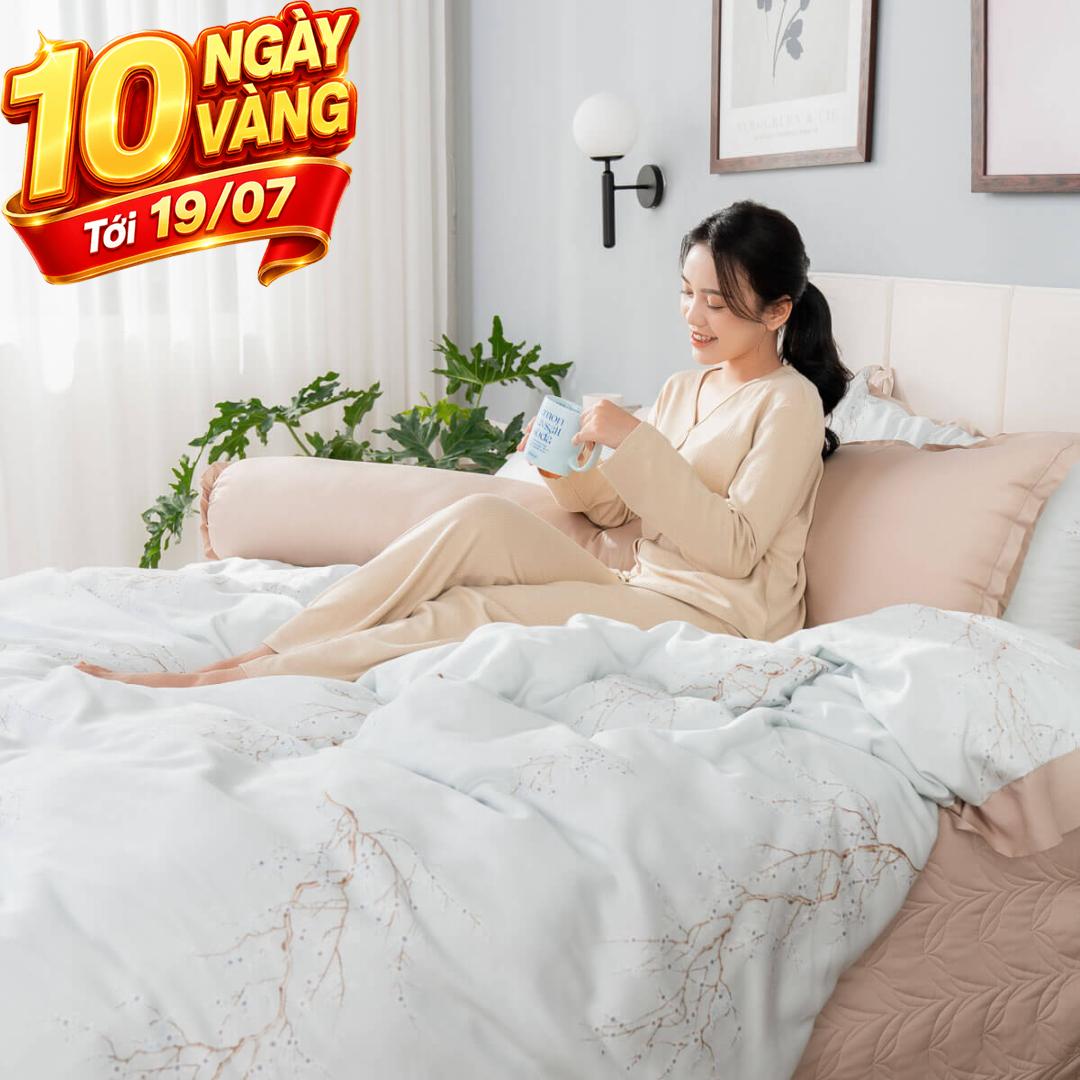 Bộ chăn ga phủ sợi gỗ thiên nhiên Amando Jamila 5 chi tiết LC001