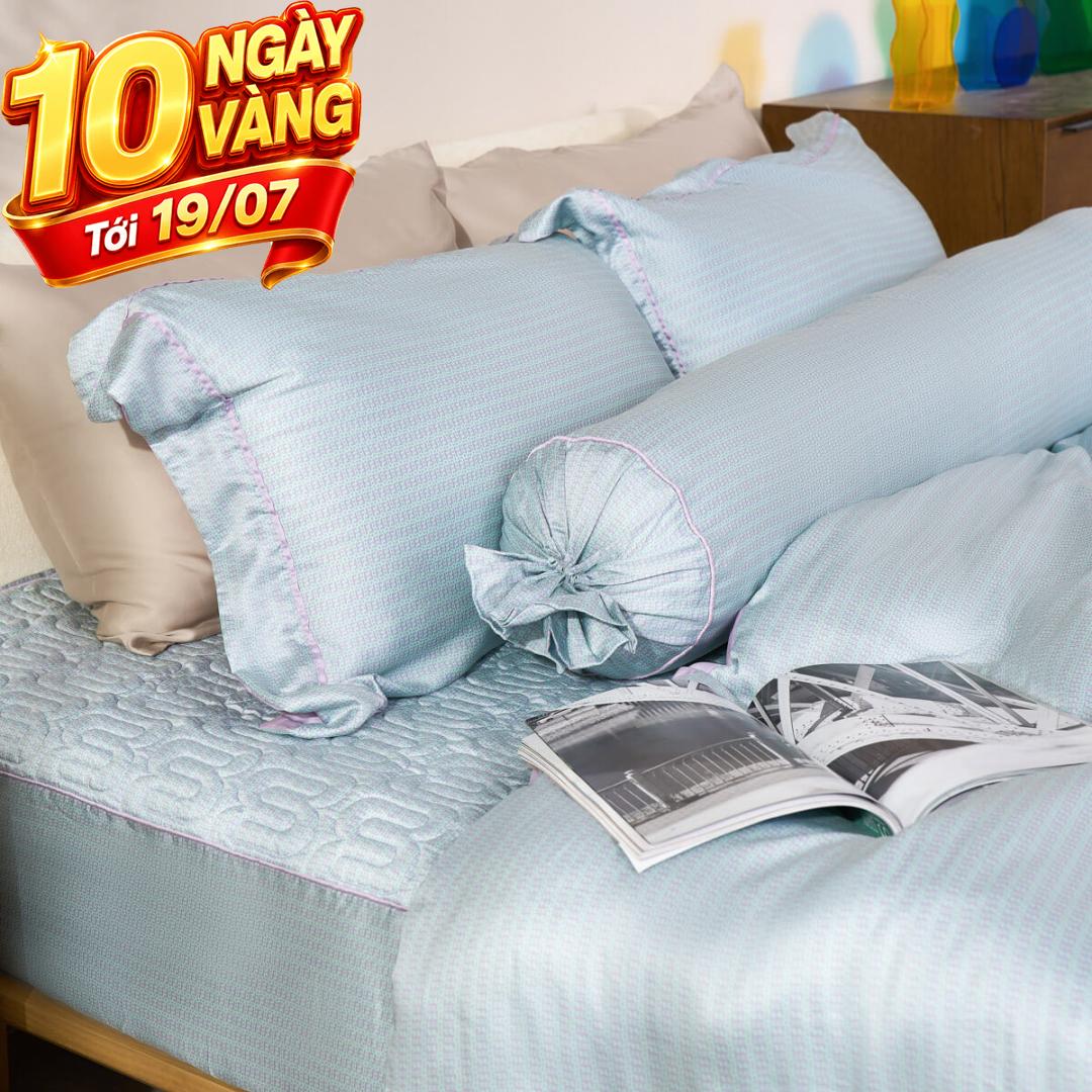 Bộ chăn ga chun chần Lụa Tencel cao cấp Amando Élan 5 chi tiết TC004
