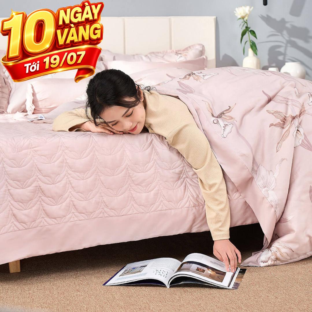 Bộ chăn ga phủ sợi gỗ thiên nhiên Amando Jamila 5 chi tiết LC003