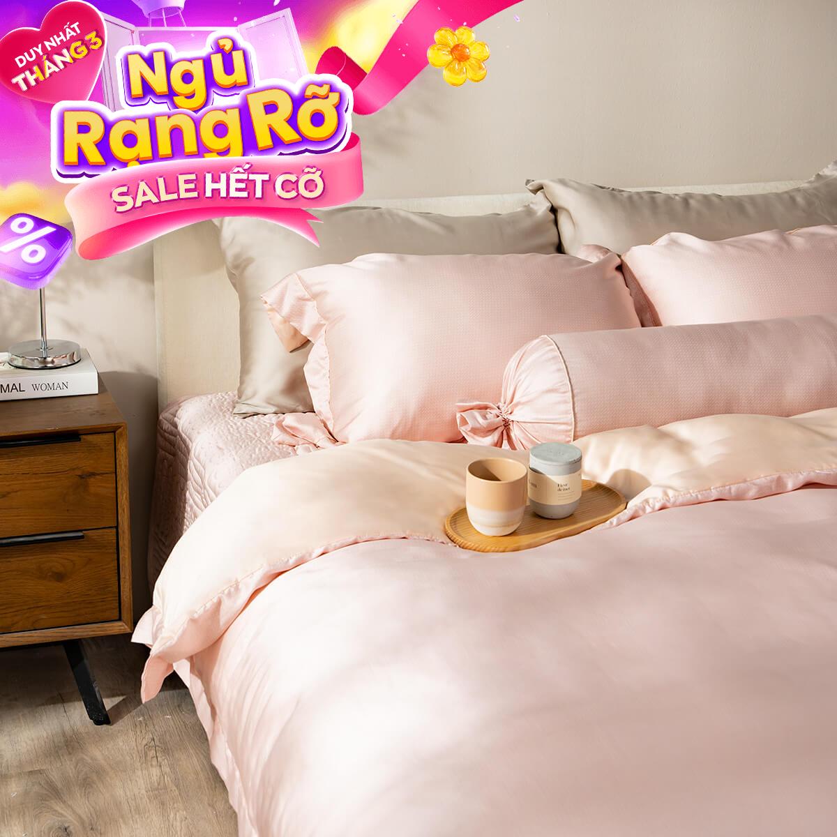 Bộ chăn ga phủ chần Lụa Tencel cao cấp Amando Élan 5 chi tiết TC002