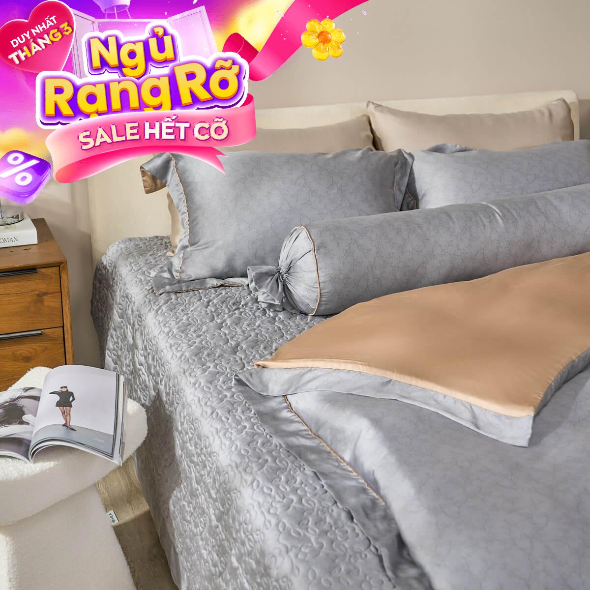 Bộ chăn ga phủ chần Lụa Tencel cao cấp Amando Élan 5 chi tiết TC003