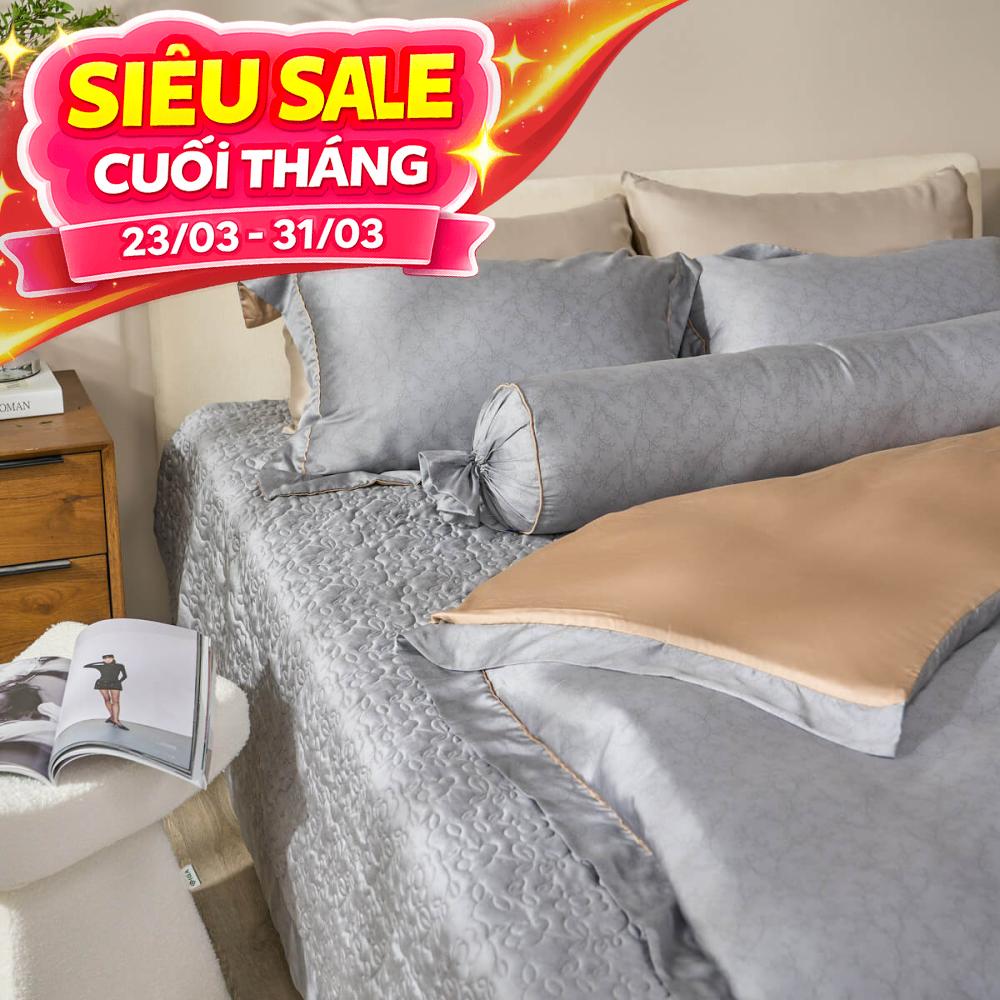 Bộ chăn ga phủ chần Lụa Tencel cao cấp Amando Élan 5 chi tiết TC003