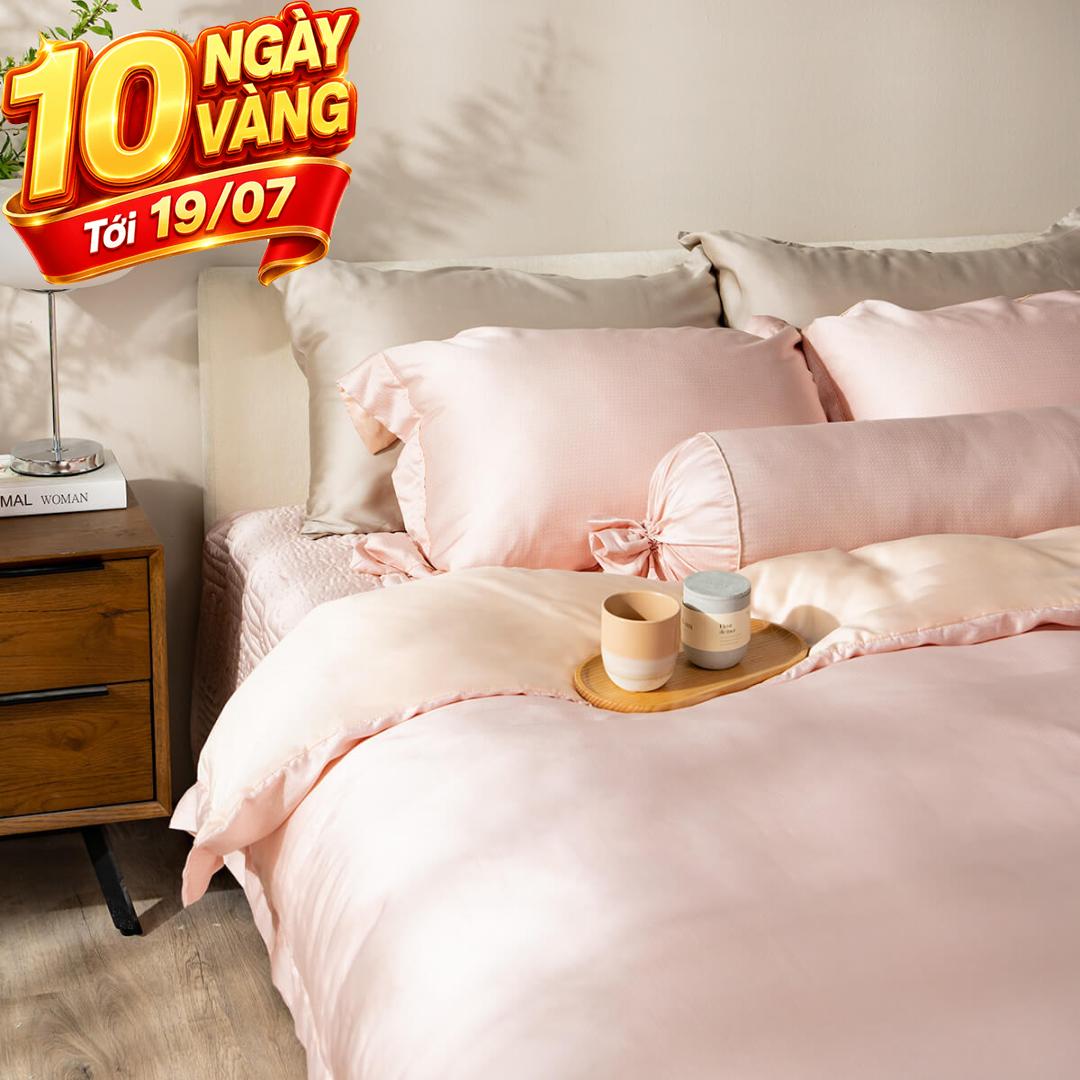 Bộ chăn ga chun chần Lụa Tencel cao cấp Amando Élan 5 chi tiết TC002