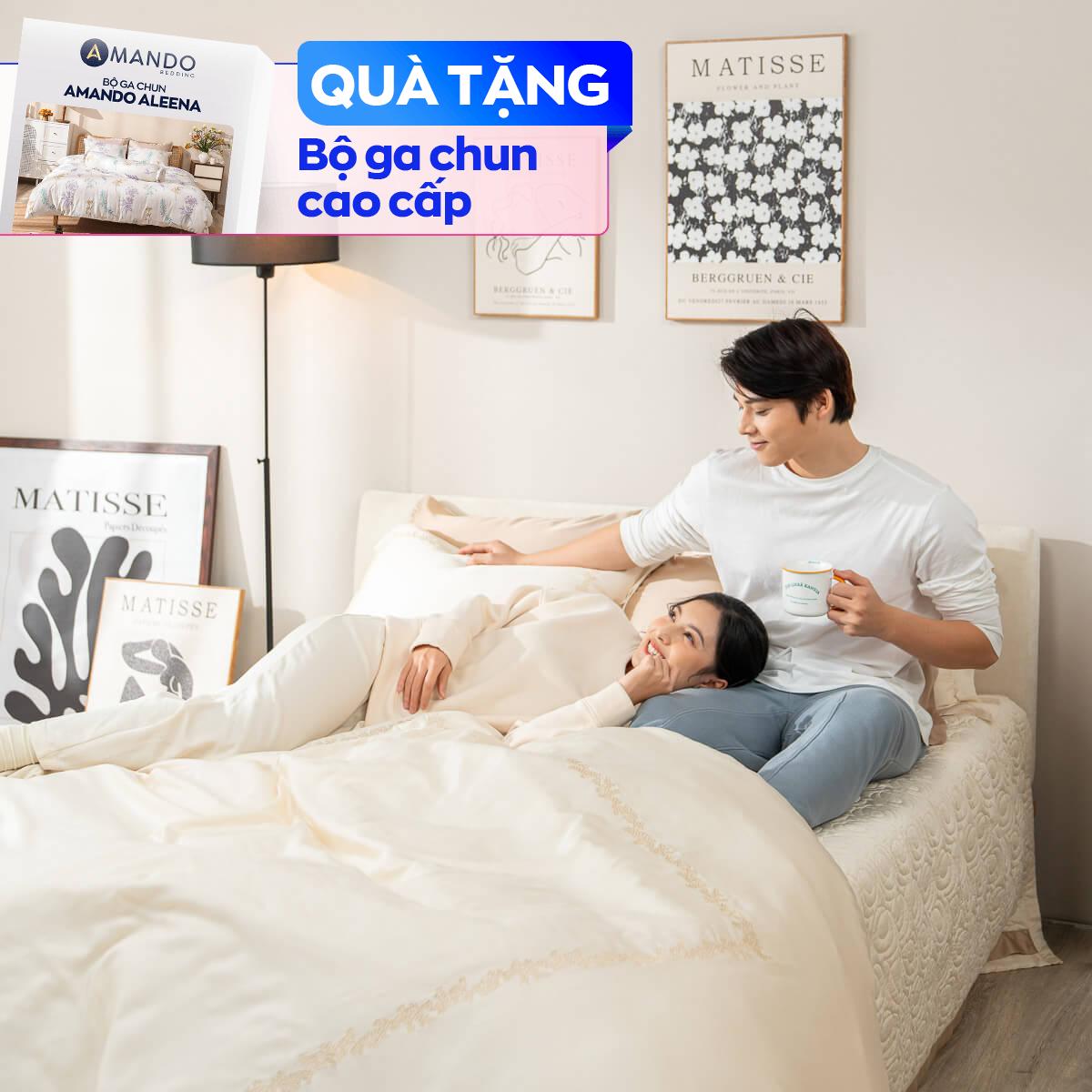 Bộ Chăn ga lụa tencel cao cấp Amando Soulmate 7 chi tiết màu Kem