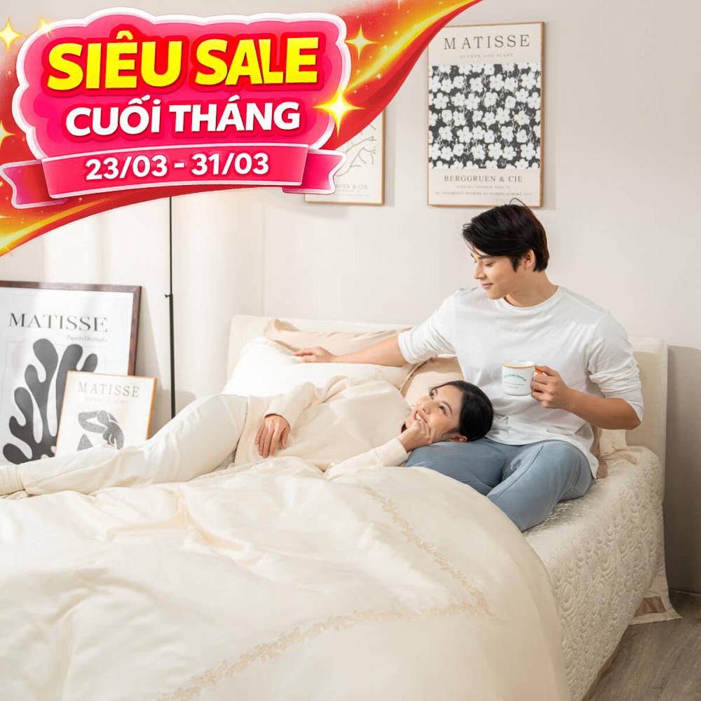 Bộ chăn ga lụa tencel cao cấp Amando Soulmate 7 chi tiết màu kem