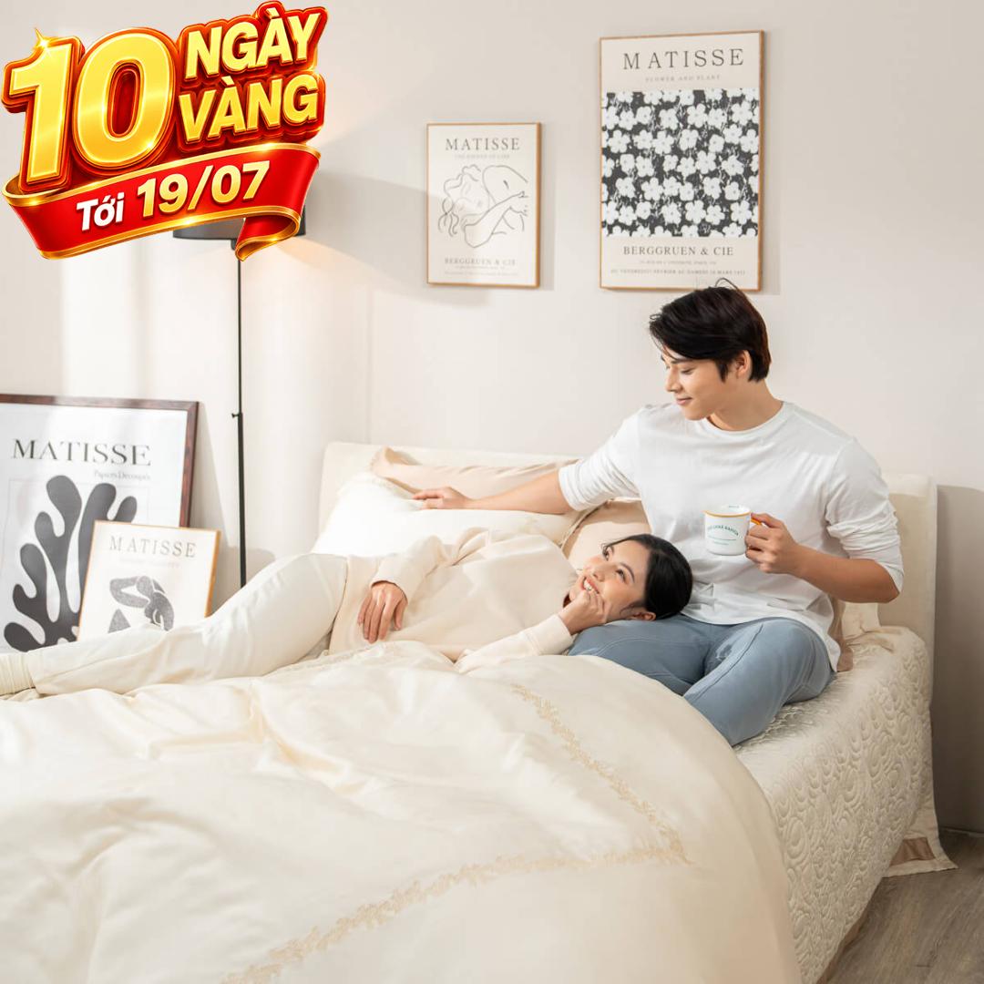 Bộ chăn ga lụa tencel cao cấp Amando Soulmate 7 chi tiết màu kem