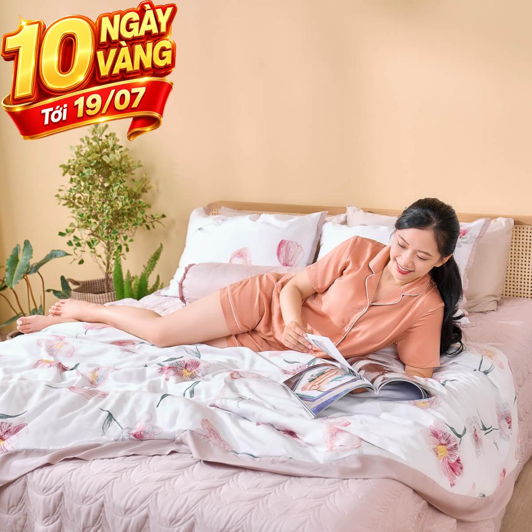 Bộ chăn ga phủ sợi gỗ thiên nhiên Amando Jamila 5 chi tiết LC008