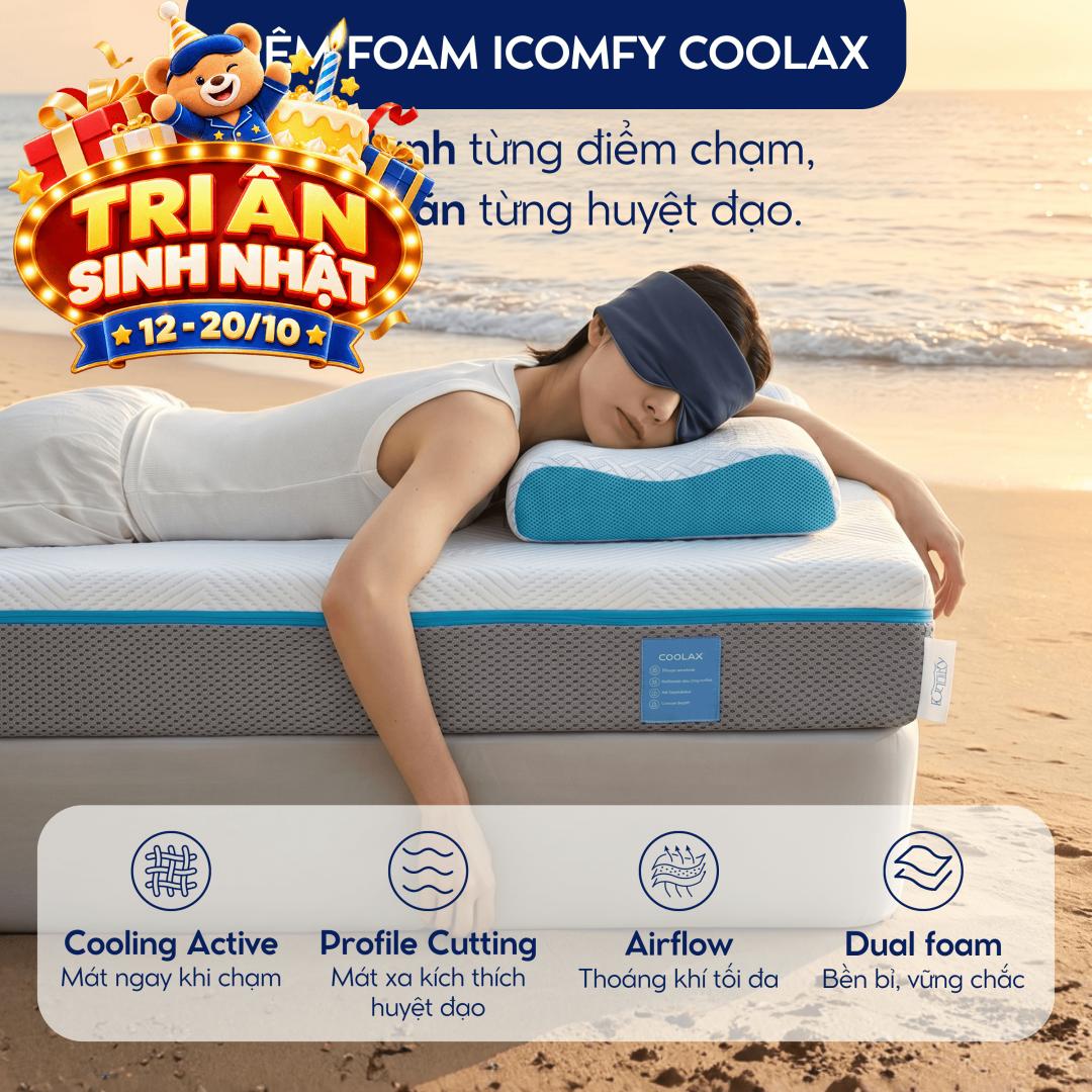 [BST Ngủ Mát] Nệm foam iComfy Coolax đa tầng thoáng mát, massage thư giãn dày 15cm