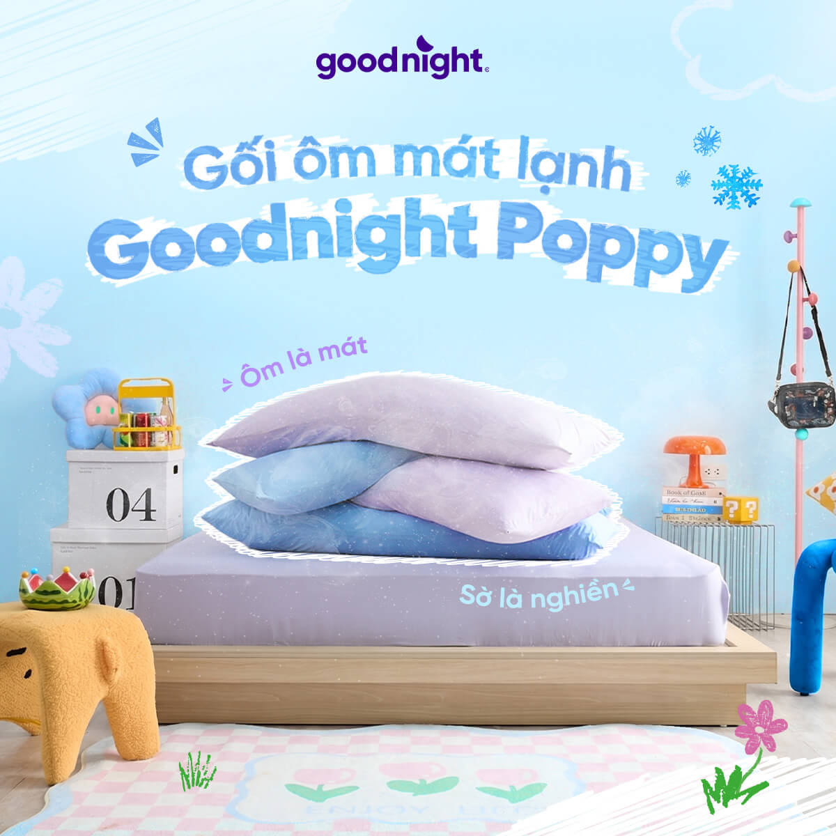 (BST Ngủ Mát) Ruột gối ôm êm ái hiện đại Goodnight Poppy chuẩn công thái học, phù hợp với cơ thể người Việt