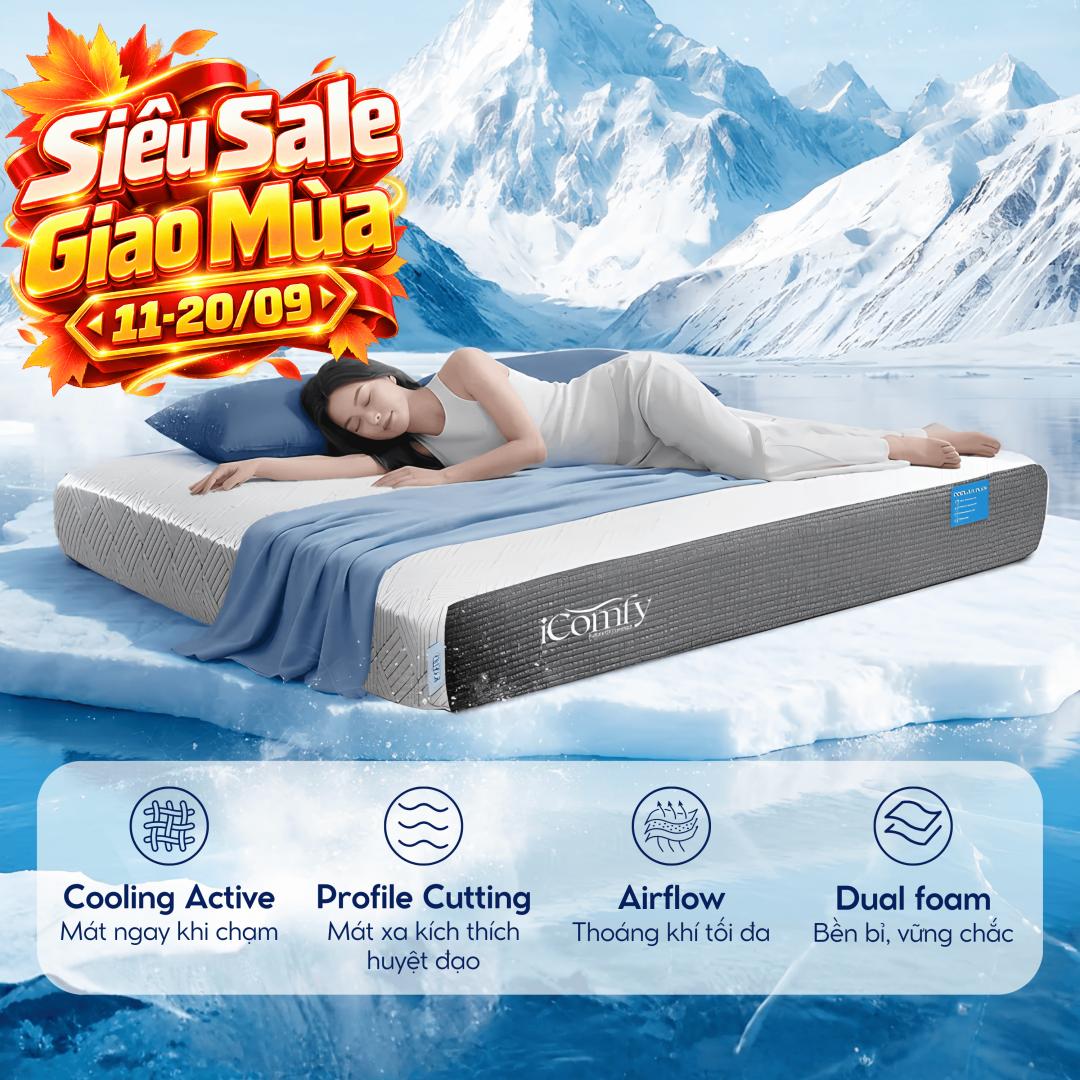 [BST Ngủ Mát] Nệm foam iComfy Coolax Plus Băng Lạnh Đa Tầng Dày 20cm