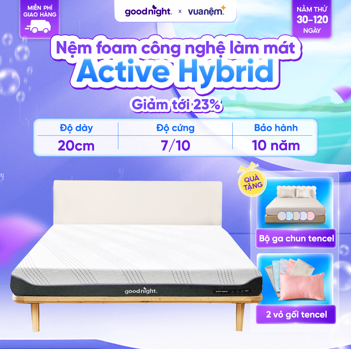 Nệm foam Goodnight Active Hybrid dày 20cm