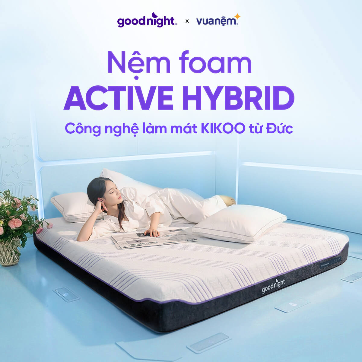 Nệm foam Kikoo Mát Lạnh Goodnight Active Hybrid Từ Đức