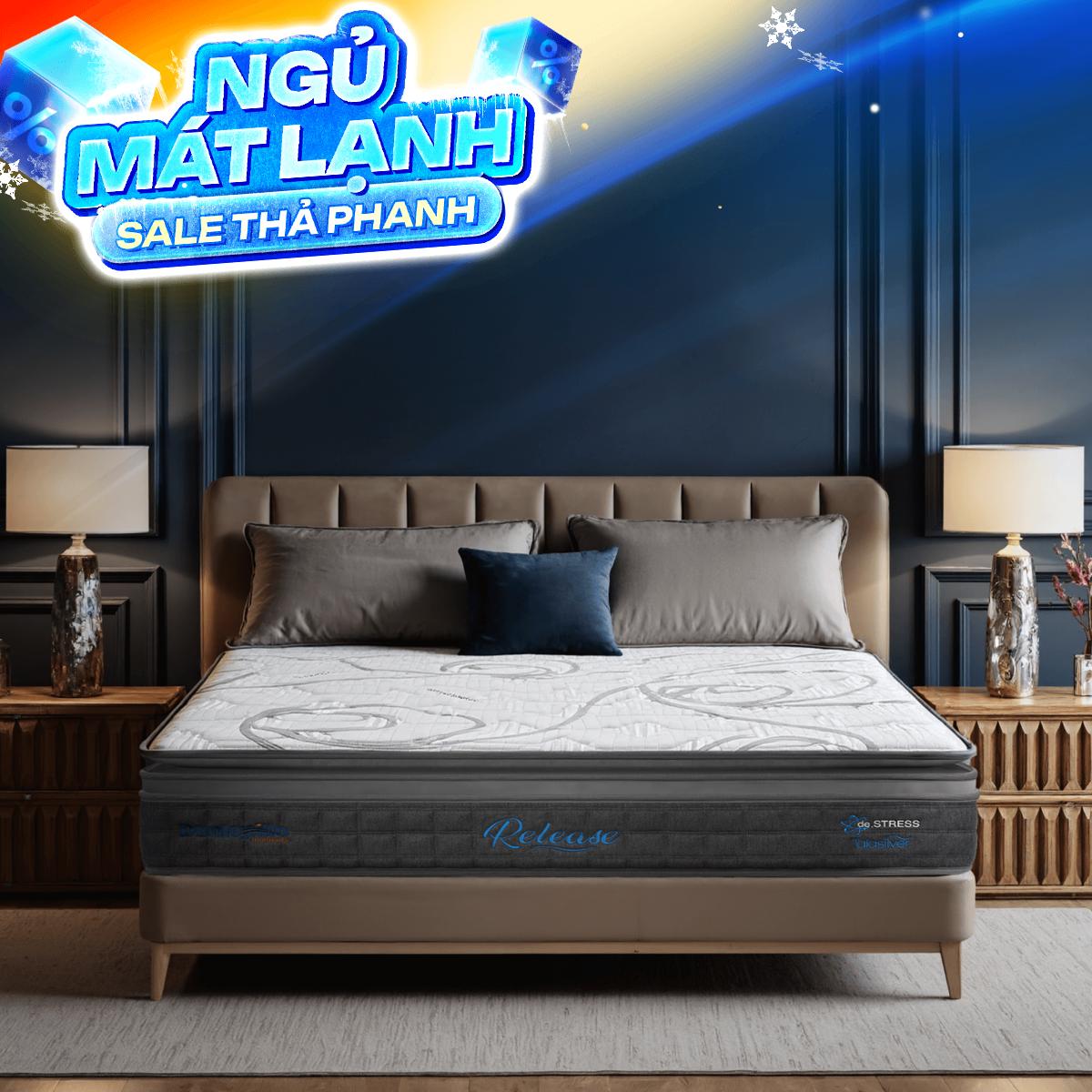 Nệm lò xo Dunlopillo de.Stress Release túi độc lập phân 5 vùng nâng đỡ chuyên sâu