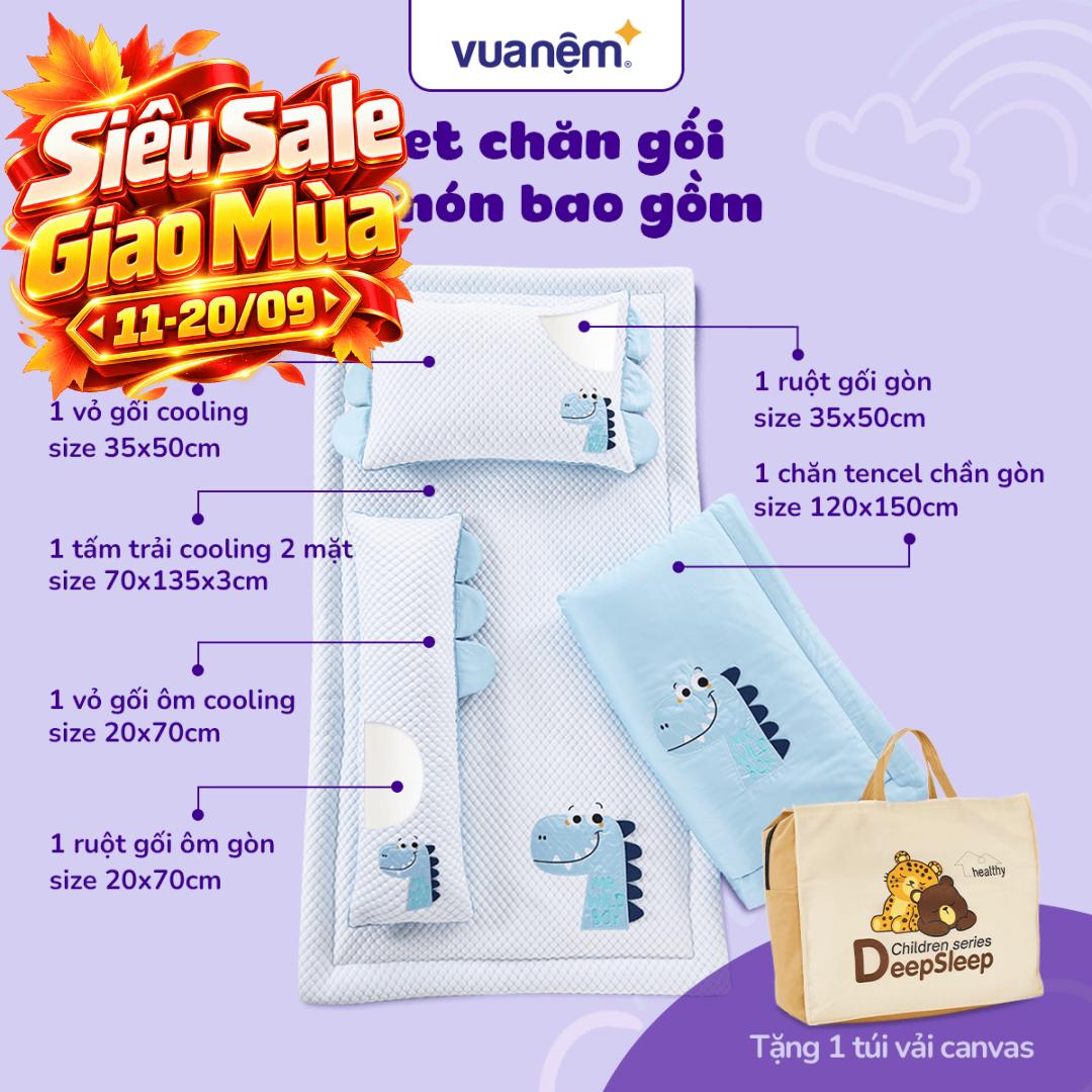 Bộ tấm trải trẻ em đi học Goodnight Deepsleep Khủng Long TC001