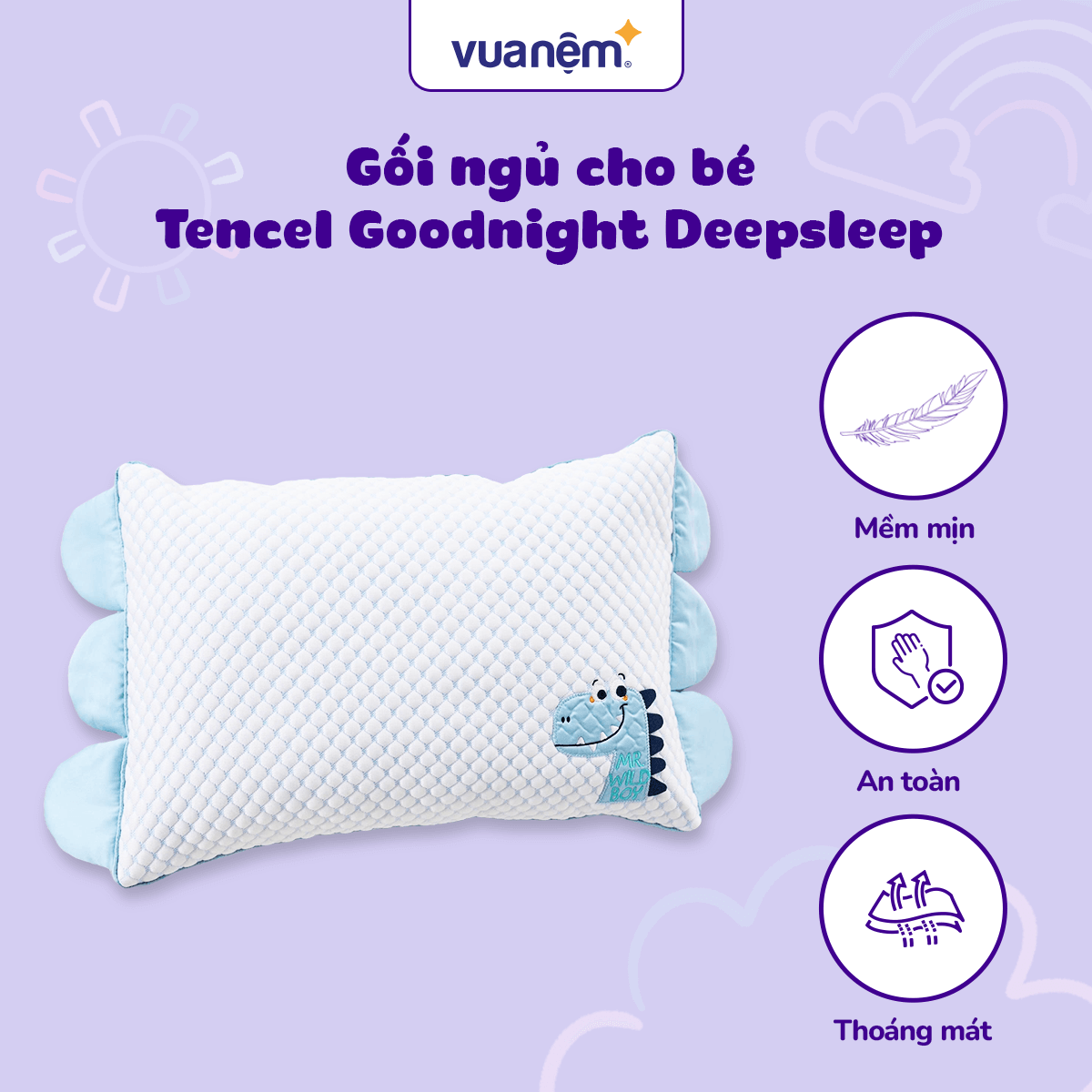 Gối bông trẻ em Goodnight Deepsleep Khủng Long TC001