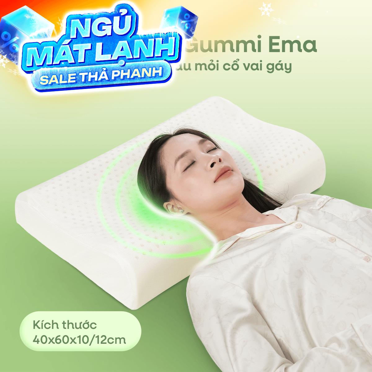 Gối cao su Gummi Ema giảm đau mỏi cổ vai gáy, thiết kế 2 đầu thích hợp cho cả nam và nữ, kích thước 40*60