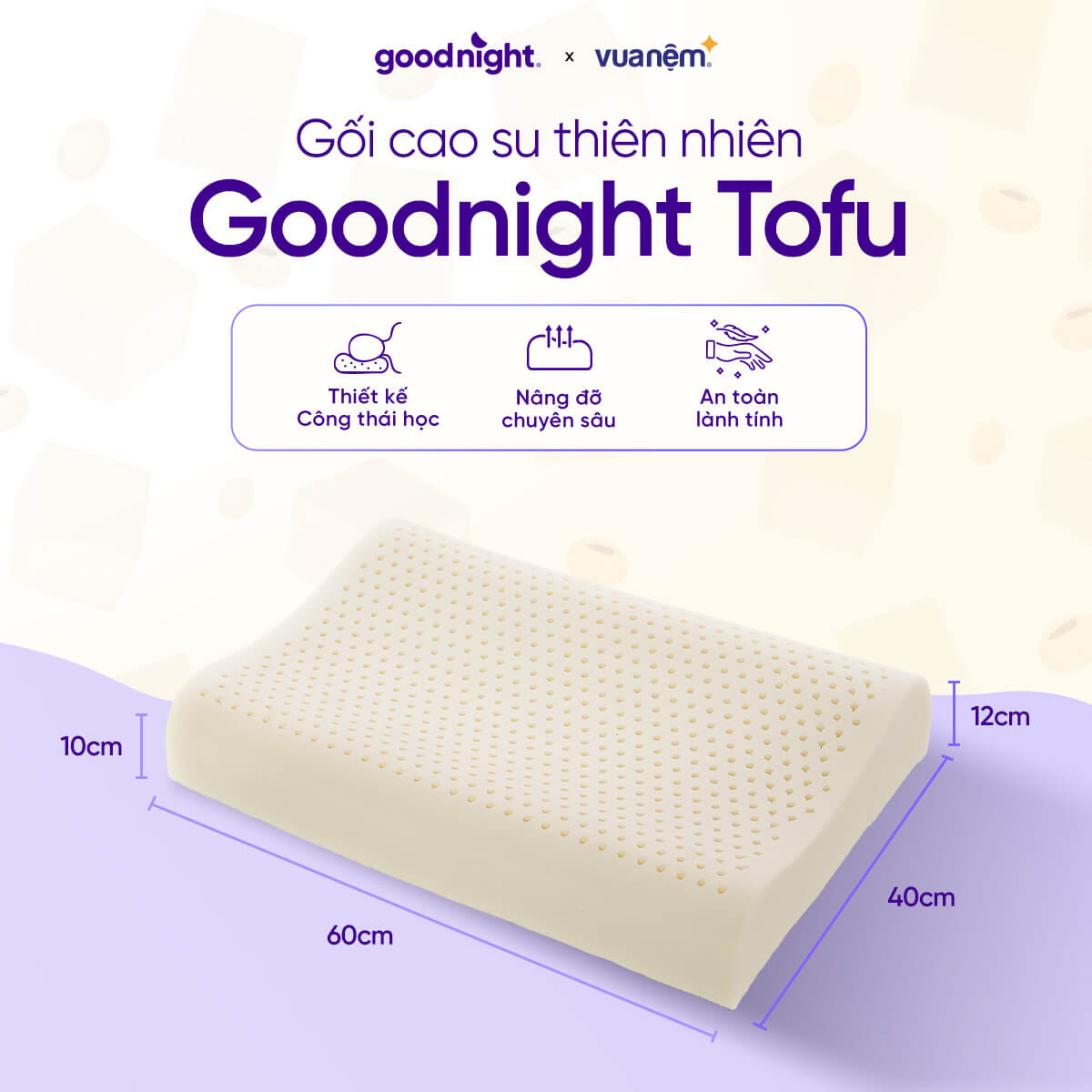 Gối cao su thiên nhiên công thái học Goodnight Tofu