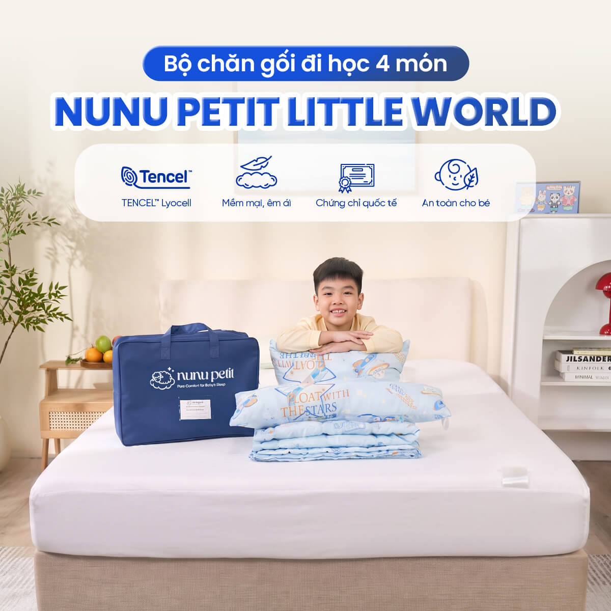 Bộ chăn gối đi học Nunu Petit Little World 5CT