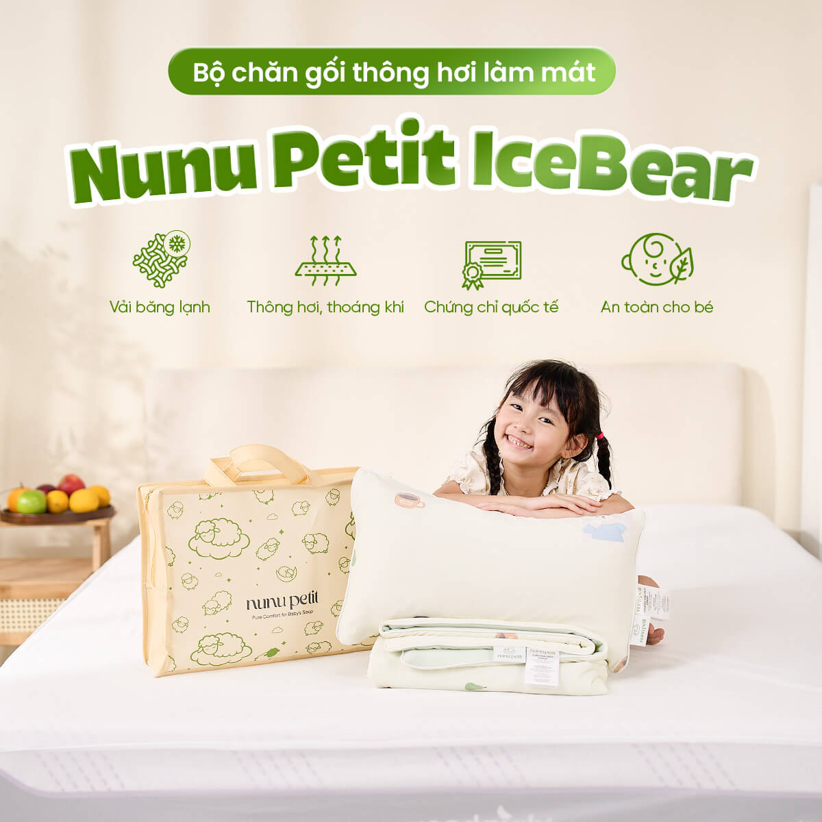 Bộ chăn gối thông hơi làm mát Nunu Petit Ice Bear