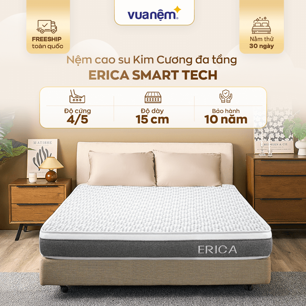 Nệm Kim Cương Erica Smart Tech công nghệ fushion, thành phần foam và cao su tổng hợp - dày 15cm - Thumbnail