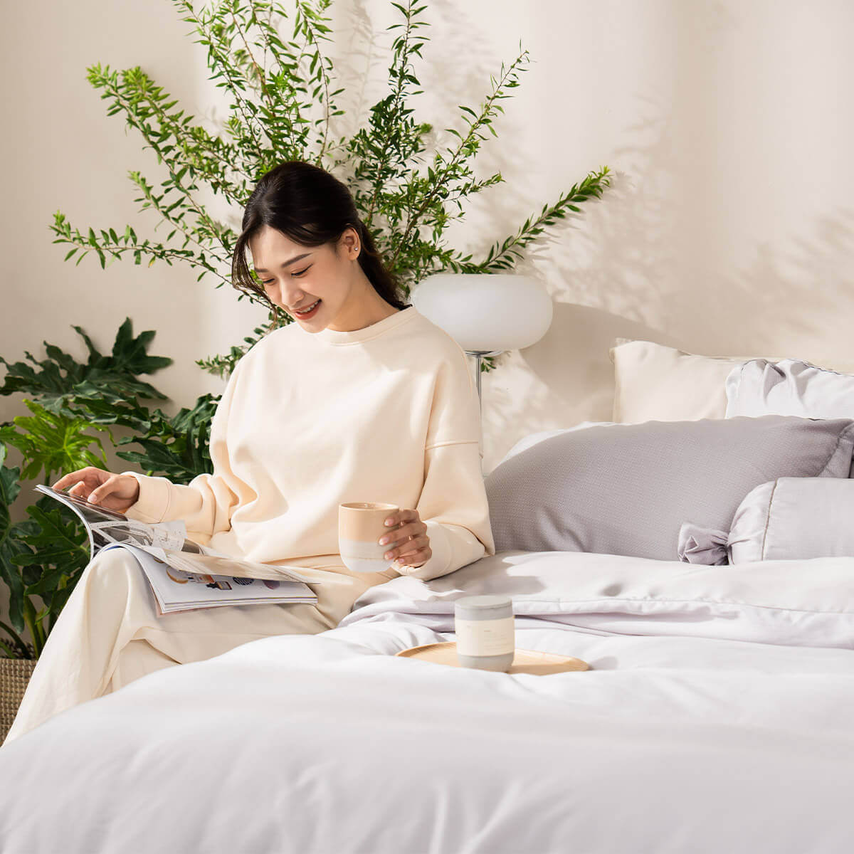Bộ chăn ga phủ chần Lụa Tencel cao cấp Amando Élan 5 chi tiết TC001 - Thumbnail
